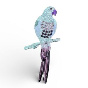 Vintage Silver and Purple Parrot Brooch Enamel and Rhinestone